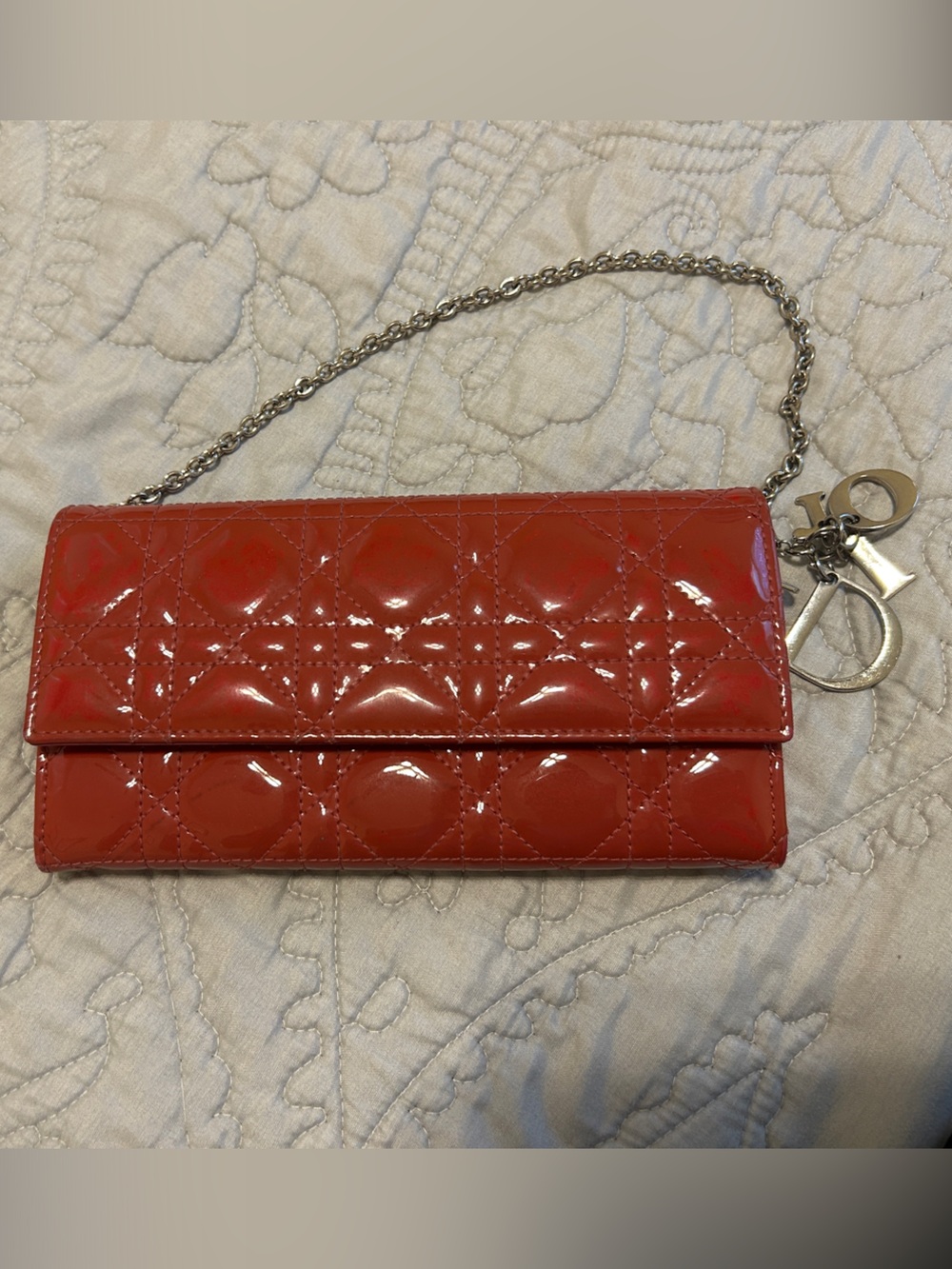 Dior Red Patent Quilted Envelope Wallet